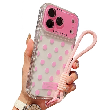 iPhone 17 Pro PC / TPU Etui z folią na obiektyw i paskiem - Polka Dot - różowy
