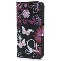 Skórzane Etui-Portfel iPhone 5 / 5S - Motyw Motyli i Kwiatów