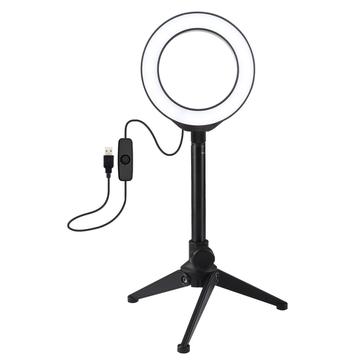 PULUZ 4.7" lampa pierścieniowa 12cm + statyw biurkowy do selfie z mocowaniem USB Białe światło pierścieniowe LED Zestawy lamp wideo do vlogowania i fotografii