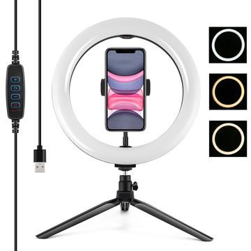 PULUZ PKT3071B 10.2", 26cm , ściemniana przez USB lampa pierścieniowa LED do vlogowania, selfie i wideo z mocowaniem do statywu