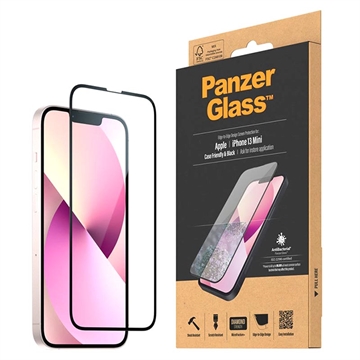 iPhone 13 Mini Szkło Hartowane PanzerGlass AntiBacterial - Case Friendly - Czarna Krawędź