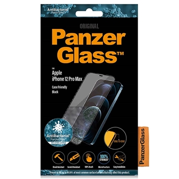 iPhone 12 Pro Max Szkło Hartowane PanzerGlass AntiBacterial - Case Friendly - Czarna Krawędź