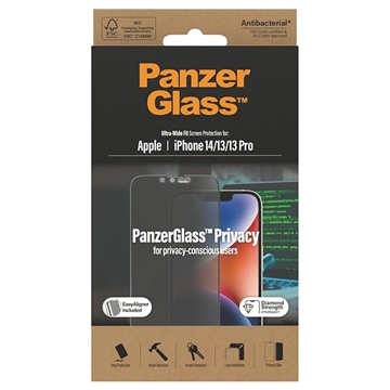 Szkło Hartowane PanzerGlass Ultra-Wide Fit Privacy EasyAligner do iPhone 13/13 Pro/14 - Czarna Krawędź