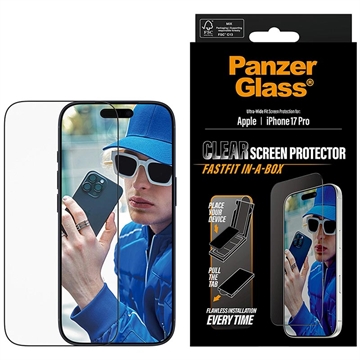 Ochraniacz ekranu ze szkła hartowanego iPhone 17 Pro PanzerGlass Ultra-Wide Fit z FastFit In-A-Box - 9H - Czarna krawędź