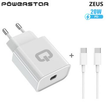 Ładowarka sieciowa Powerstar Zeus z kablem USB-C - 20W - biała