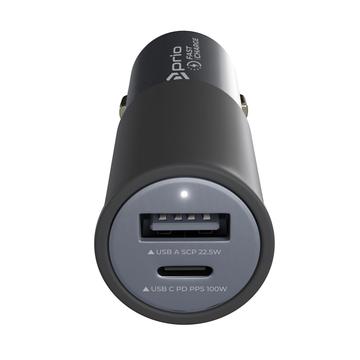 Ładowarka samochodowa Prio Fast Charge - 100 W PD USB-C, 22,5 W USB-A - czarna