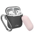 Silikonowe etui z Karabińczykiem Puro Icon do AirPods / AirPods 2 - Ciemnoszare / Różowe