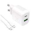Dwuportowa ładowarka Puro Prolite 20W z kablem USB-C - biała