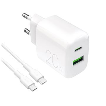 Dwuportowa ładowarka Puro Prolite 20W z kablem USB-C - biała
