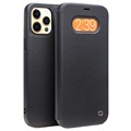 Skórzane Etui z Klapką Qialino Classic View na iPhone 12 Pro Max - Czern