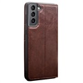 Skórzane Etui z Portfelem Qialino Classic do Samsung Galaxy S21+ 5G - Brąz