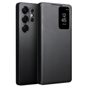 Skórzane Etui z Klapką Samsung Galaxy S25 Ultra Qialino Smart View - Czerń