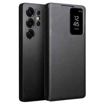 Skórzane Etui z Klapką Samsung Galaxy S25 Ultra Qialino Smart View - Czerń