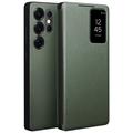 Skórzane Etuiz Klapką Samsung Galaxy S25 Ultra Qialino Smart View - Zielony