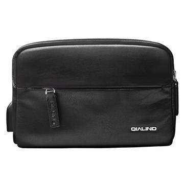 Qialino Tactical skórzana torba biodrowa z portem USB - czarna