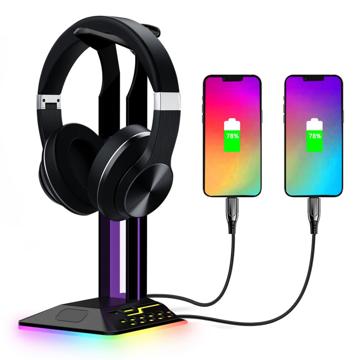 Stojak na Słuchawki 2-w-1 / Hub USB z RGB RGBD8 - Czarny