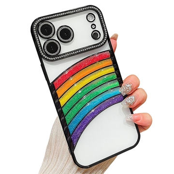 iPhone 17 Pro Hybrydowe etui w kształcie tęczowego piasku z ozdobą aparatu z kryształków