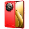 Szczotkowane Etui z TPU do Realme 12 Pro/12 Pro+ - Włókno Węglowe - Czerwień
