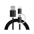 Kabel w oplocie Reekin 2-w-1 - MicroUSB i Lightning - 1m - czarny