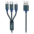 Kabel USB Remax Gition 3-w-1 Lightning, Typu-C, MicroUSB - Niebieski