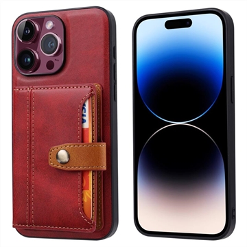 Retro Style Etui z Portfel do iPhone 15 Pro - Czerwień