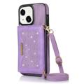 Etui iPhone 14 Plus z Portfelem Rhinestone Decor - Fiolet