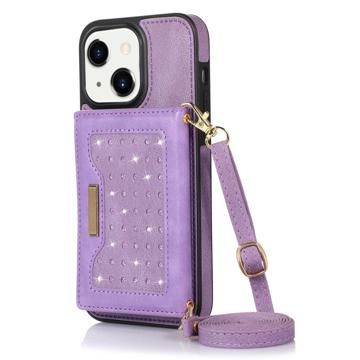 Etui iPhone 14 Plus z Portfelem Rhinestone Decor - Fiolet