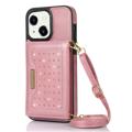 Etui iPhone 14 Plus z Portfelem Rhinestone Decor - Różowe Złoto