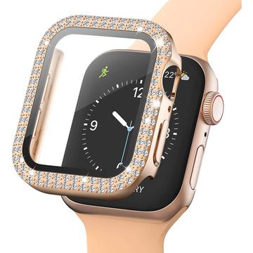 Ozdobne Etui z Kryształkami z Osłoną Ekranu do Apple Watch 3/2/1 - 42mm - Różowe Złoto