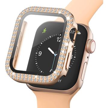 Ozdobne Etui z Kryształkami z Osłoną Ekranu do Apple Watch SE (2022)/SE/6/5/4 - 44mm - Różowe Złoto
