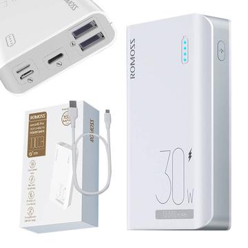 Romoss Sense 4S Pro 10000mAh/30W Power Bank - 2xUSB-A, USB-C - Biały