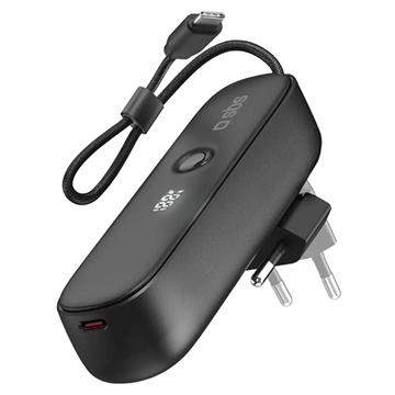 Hybrydowy power bank i ładowarka sieciowa SBS 2 w 1 z wbudowanym kablem USB-C - 5000mAh - Czarny