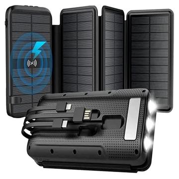 Solarny bank energii SY-L3S4W 16000mAh z kablami USB, USB-C i Lightning - 20W PD - Czarny