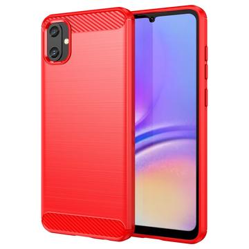 Szczotkowane Etui z TPU do Samsung Galaxy A05 - Włókno Węglowe - Czerwień
