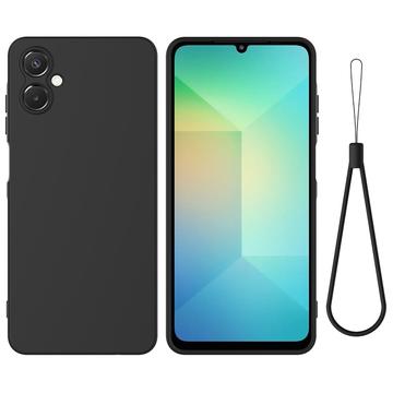 Samsung Galaxy A06 5G Etui z płynnego silikonu z paskiem na rękę - czarny
