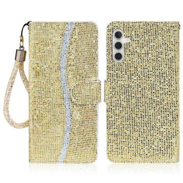 Samsung Galaxy A16 Stylowe, brokatowe etui z portfelem - złote