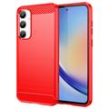 Szczotkowane Etui z TPU do Samsung Galaxy A35 - Włókno Węglowe - Czerwień