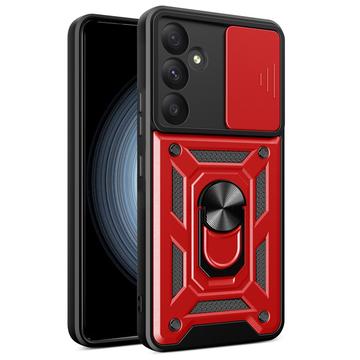 Samsung Galaxy A35 Hybrydowe Etui z Pierścieniem Obrotowym z Osłoną Aparatu - Czerwień