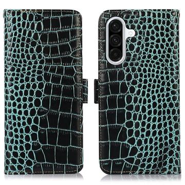 Samsung Galaxy A36 Skórzane Etui z Portfelem Crocodile z RFID - Zieleń