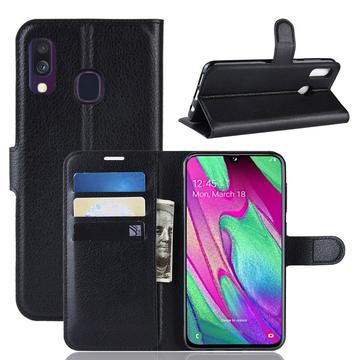 Samsung Galaxy A40 Etui z Portfelem z Magnetycznym Zamknięciem - Czarne