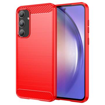 Szczotkowane Etui z TPU do Samsung Galaxy A55 - Włókno Węglowe - Czerwień