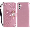 Samsung Galaxy A55 Owl Rhinestone Wallet Case - różowe złoto