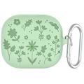Samsung Galaxy Buds3/Buds3 Pro Flower Pattern Etui silikonowe z karabińczykiem - Zielony