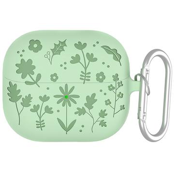 Samsung Galaxy Buds3/Buds3 Pro Flower Pattern Etui silikonowe z karabińczykiem - Zielony