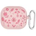 Samsung Galaxy Buds3/Buds3 Pro Flower Pattern Etui silikonowe z karabińczykiem - jasnoróżowy