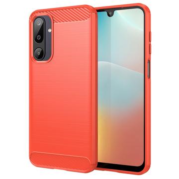 Samsung Galaxy M16 Szczotkowane Etui z TPU - Włókno Węglowe - czerwony