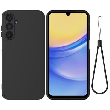 Samsung Galaxy M16/F16 Etui z płynnego silikonu z paskiem na rękę - czarny