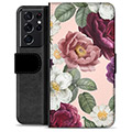 Etui Portfel Premium - Samsung Galaxy S21 Ultra 5G - Romantyczne Kwiaty
