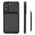 Samsung Galaxy S22 5G Magnetyczne Etui z Uchwytem na Kartę - Włókno Węglowe - Czarne