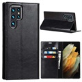 Skórzane Etui-portfel z Podpórką do Samsung Galaxy S22 Ultra - Czarne